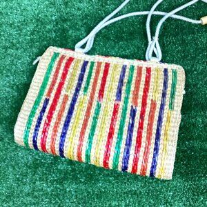Vintage Woven Straw Bag Multi Colored
